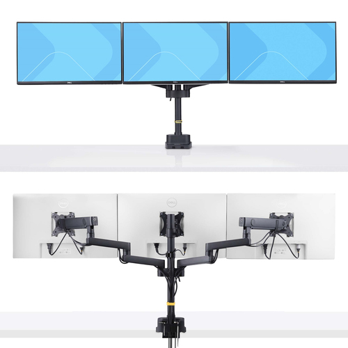 StarTech.com Triple Monitor Desk Mount For Up To Three 27in Screens, VESA 75x75/100x100, Tool-Less Arm Adjustments, C-Clam