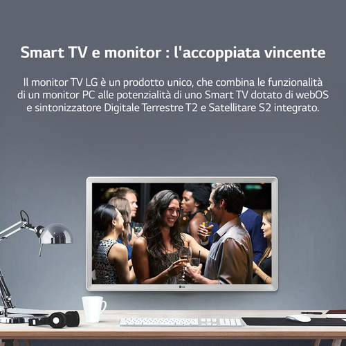 LG 24TQ510S Monitor TV 23.6" smart webOS 22 Wi-Fi NOVITÀ 2022 Bianco. Dimensioni diagonale schermo: 59,9 cm (23.6"), Risol