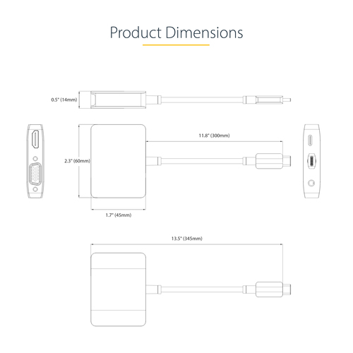 StarTech.com USB C Video Adapter, USB C to HDMI VGA Multiport Adapter, 3.5mm Audio, 4K 60Hz HDR, 100W PD 3.0 PT, USB C Dis