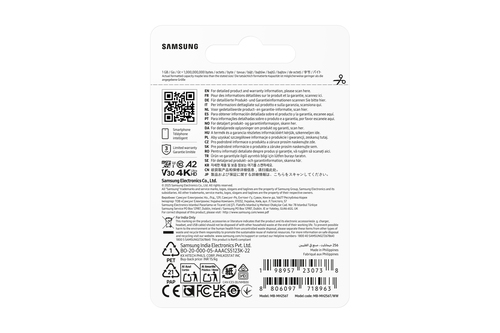Carte microSDXC Samsung MB-MH256T - 256 Go - Classe 10/UHS-I (U3) - V30 - 200 Mo/s en Lecture - 130 Mo/sSpaceen Écriture
