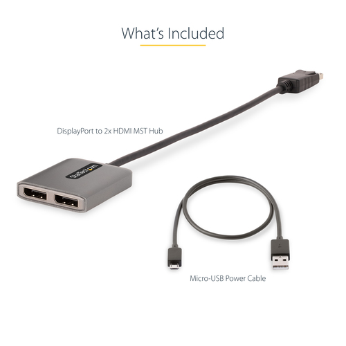 StarTech.com DP to Dual HDMI MST HUB, Dual HDMI 4K 60Hz, 2 Port DisplayPort Multi Monitor Adapter with 1ft/30cm Cable, DP 