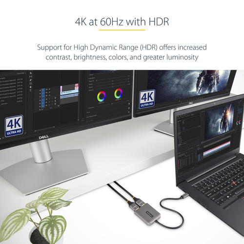 StarTech.com USB-C to Dual HDMI Adapter, USB Type-C Multi-Monitor MST Hub, Dual 4K 60Hz HDMI Laptop Display Extender / Spl