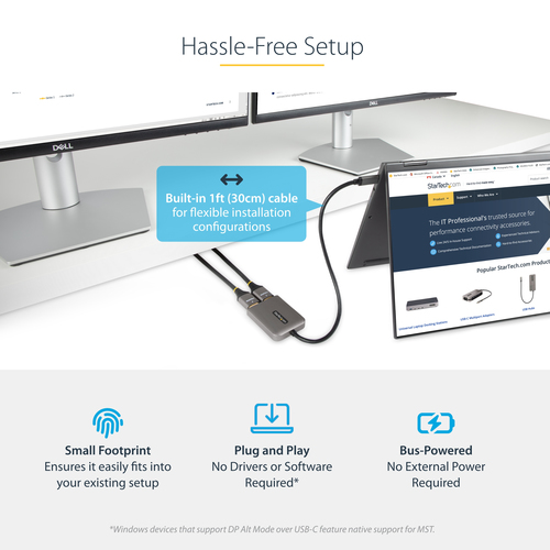 StarTech.com USB-C to Dual HDMI Adapter, USB Type-C Multi-Monitor MST Hub, Dual 4K 60Hz HDMI Laptop Display Extender / Spl