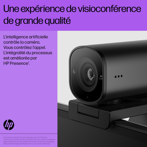 HP 965 4K Streaming Webcam. Megapixel (approx.): 8 MP, Maximum video resolution: 3840 x 2160 pixels, Camera HD type: Full 