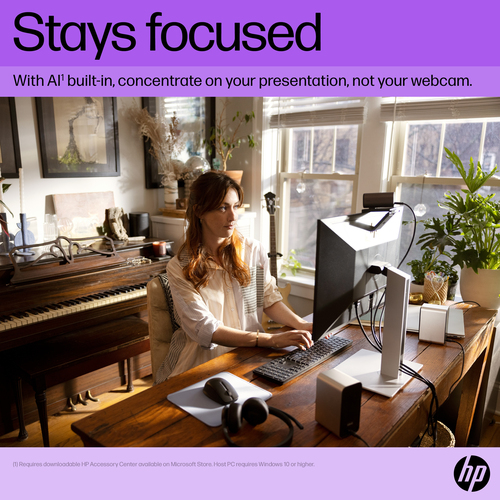 HP 965 4K Streaming Webcam. Megapixel (approx.): 8 MP, Maximum video resolution: 3840 x 2160 pixels, Camera HD type: Full 