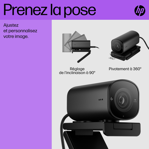 HP 965 4K Streaming Webcam. Megapixel (approx.): 8 MP, Maximum video resolution: 3840 x 2160 pixels, Camera HD type: Full 