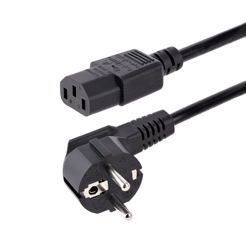 StarTech.com 1m (3ft) Computer Power Cord, 18AWG, EU Schuko to C13 Power Cord, 10A 250V, Black Replacement AC Cord, TV/Mon