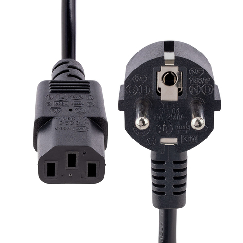 StarTech.com 1m (3ft) Computer Power Cord, 18AWG, EU Schuko to C13 Power Cord, 10A 250V, Black Replacement AC Cord, TV/Mon