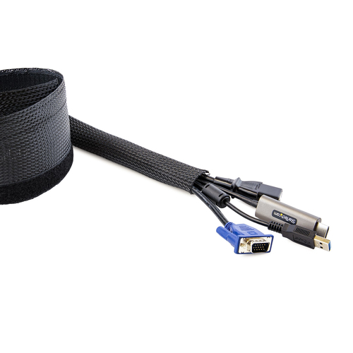 StarTech.com 10ft (3m) Cable Management Sleeve, Braided Mesh Wire Wraps/Floor Cable Covers, Computer Cable Manager/Cord Co