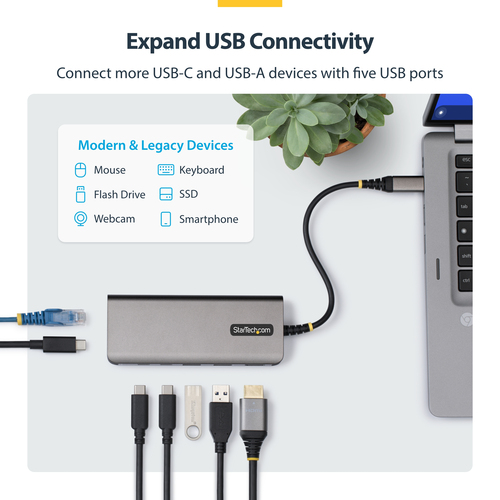StarTech.com Adaptateur Multiport USB-C vers HDMI avec Recharge PD 140W, 4K 60Hz, Hub USB 5 Ports à 5 Gbps, GbE, Mini Dock