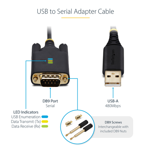 StarTech.com 1P10FFC-USB-SERIAL. Produktfarbe: Schwarz, Kabellänge: 3 m, Anschluss 1: USB Typ-A. Verpackungsbreite: 220 mm