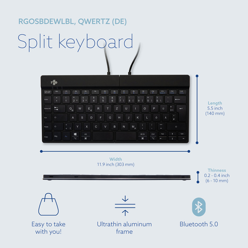 R-Go Tools Ergonomische Tastatur R-Go Split Break mit Pausensoftware, geteilte Tastatur, QWERTZ (DE), kabellos, schwarz. T