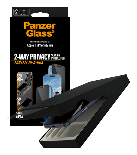PanzerGlass Glass Privacy Screen Protector for Apple iPhone 17 Pro - For Widescreen OLED iPhone 17 Pro - Drop Resistant, D