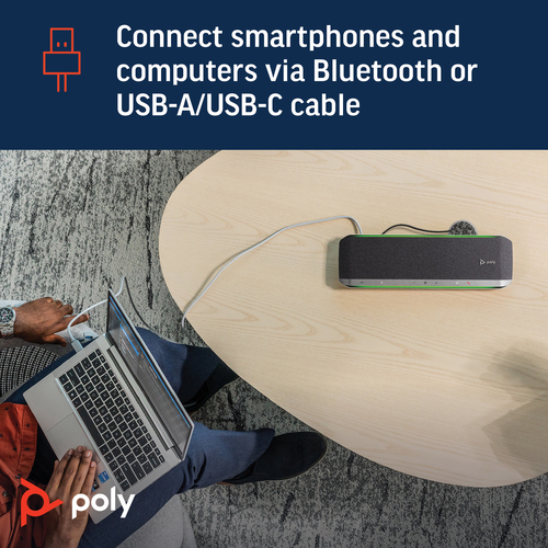 Poly Sync 60 Wired/Wireless Bluetooth Speakerphone - Silver - 6 x Bi-directional Microphone(s) - 50 mm Speaker(s)