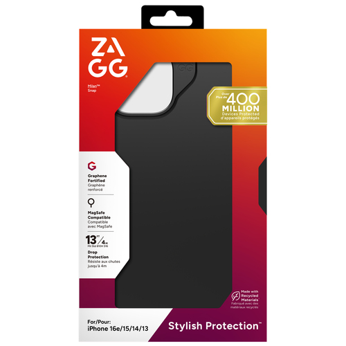 ZAGG Milan Snap Hülle für Apple iPhone 16e, iPhone 15, iPhone 13, iPhone 14 Smartphone - Schwarz - Seidig, Glatt - Sturzsi