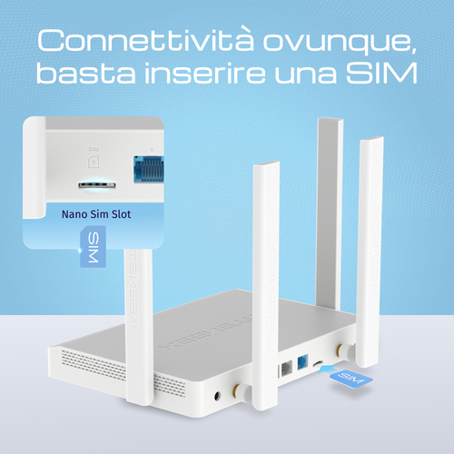KEENETIC Explorer 4G (KN-4910), Modem/Router 4G, 4 porte 100Mbps, Wi-Fi AC1200, Mesh, VPN, Parental Control, Menù multi li
