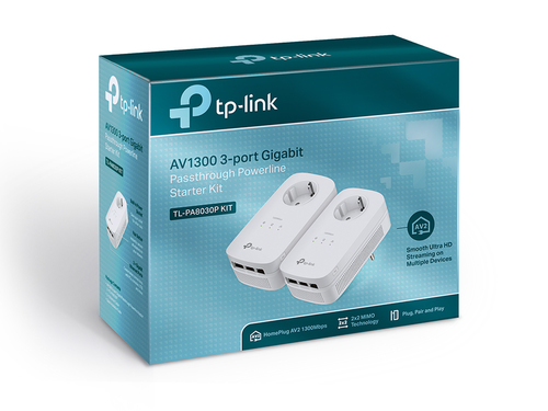 TP-Link TL-PA8030P KIT Powerline Netzwerkadapter - 2 - 3 x Netzwerk (RJ-45) - 1200 Mbit/s Stromleitung - 300 m Reichweite 