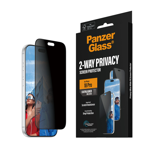 PanzerGlass ® 2-Way Privacy Screen Protector iPhone 18 Pro | Ultra-Wide Fit w. EasyAligner. Kompatibilität: Apple - iPhone