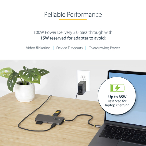 StarTech.com USB C Multiport Adapter, 4K 60Hz HDMI HDR10 Video, 3 Port 5Gbps USB-A Hub, 100W PD Pass-Through, GbE, SD/Micr