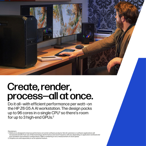 HP Z6 G5 A Workstation. Processor family: AMD Ryzen Threadripper PRO. Internal memory: 64 GB, Internal memory type: DDR5-S