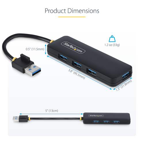StarTech.com StarTech.com 4-Port USB-A Hub, 5Gbps, Bus Powered, Small Travel Mini USB Hub, Multi-Port USB 3.0 Splitter, Po