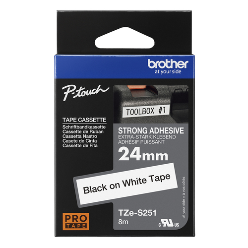Brother Extra Strength Adhesive Tape. Label colour: Black on white, Tape type: TZ, Product colour: Black, White. Tape widt