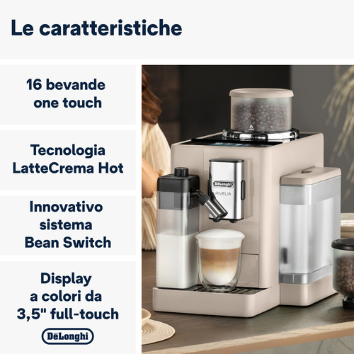 De?Longhi Rivelia - Macchina Automatica per Caffè in Chicchi, 16 bevande one-touch, Display touch Beige (EXAM440.55.BG). T