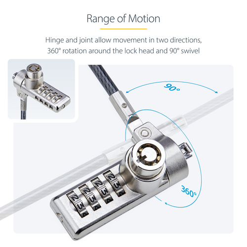 StarTech.com Cable Lock For Notebook, Monitor, Printer - 1.98 m Cable - Resettable - 4-digit - Combination Lock/Keyed Lock