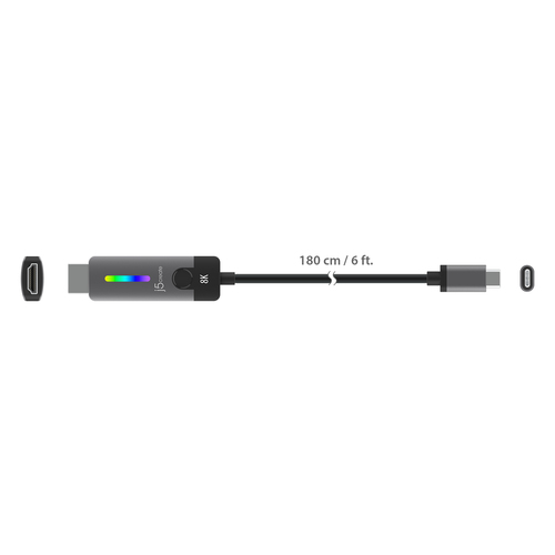 j5create JCC157-N USB-C® to HDMI™ 2.1 8K Cable. Cable length: 1.79 m, Connector 1: USB Type-C, Connector 2: HDMI. Weight: 
