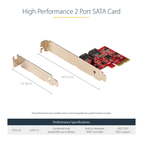 StarTech.com SATA PCIe Card - 2 Port PCIe SATA Expansion Card - 6Gbps - Full/Low Profile - PCI Express to SATA Adapter/Con