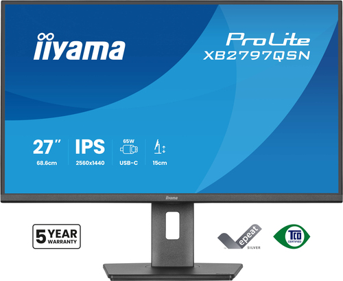 iiyama ProLite XB2797QSN-B1 27 Zoll Klasse WQHD LED-Monitor - 16:9 Format - Mattschwarz - 68,6 cm (27 Zoll) Viewable - IPS