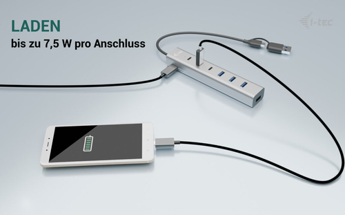i-tec USB-Hub - USB-Typ C - 640 MB/s - Notebook, Tablet, Tastatur, Maus, Flash-Laufwerk, Smartphone, Desktop - 8 Total USB