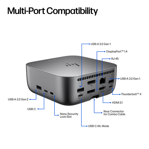 HP Thunderbolt 4 Ultra 180 W G6 Dockingstation. Konnektivitätstechnologie: Kabelgebunden, Hostschnittstelle: Thunderbolt 4