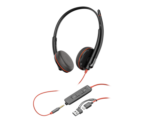 Casque Poly Blackwire 3225 - Filaire - Design Supra-auriculaire, Sur tête - Stéréo - Couleur Noir - Binaural - Supra-aural