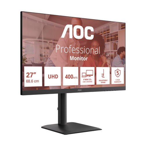 AOC U27E4CV 27 Zoll Klasse 4K UHD LED-Monitor - 16:9 Format - Schwarz - 68,6 cm (27 Zoll) Viewable - IPS-Technologie (In-P