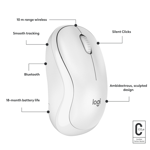 Logitech Silent M240 Mouse - Bluetooth - Optical - 3 Button(s) - 1 Programmable Button(s) - Off White - Wireless - 4000 dp