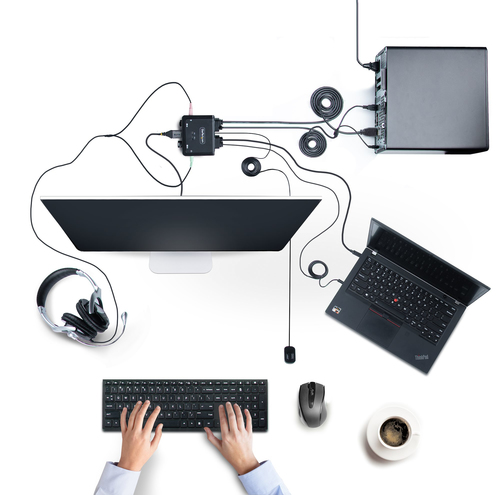 StarTech.com KVM Switch USB C e HDMI a 2 porte, KVM con cavi integrati USB-A/HDMI/Audio da 1,8m e USB-C da 1,2m, alimentat