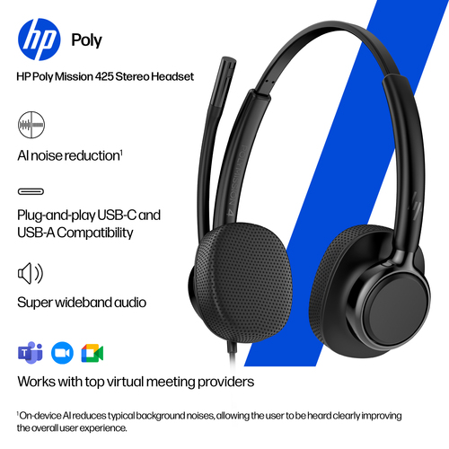 HP Poly Mission 425 Stereo USB Wired Headset (Bulk). Weight: 132 g