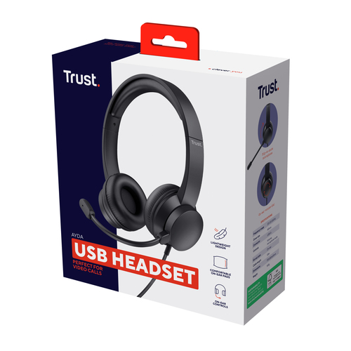 Trust Ayda Kabel Auf den Ohren, Kopfbügel Stereo Headset - Schwarz - Binaural - Geschlossen - 20 Hz bis 20 kHz Frequenzgan