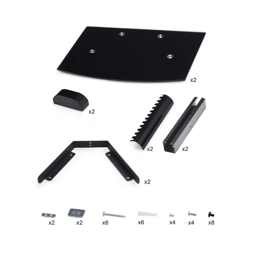StarTech.com Dual Floating Wall-Mounted AV Shelves, Adjustable Height Shelf For Under TV A/V Equipment, Black Tempered Gla