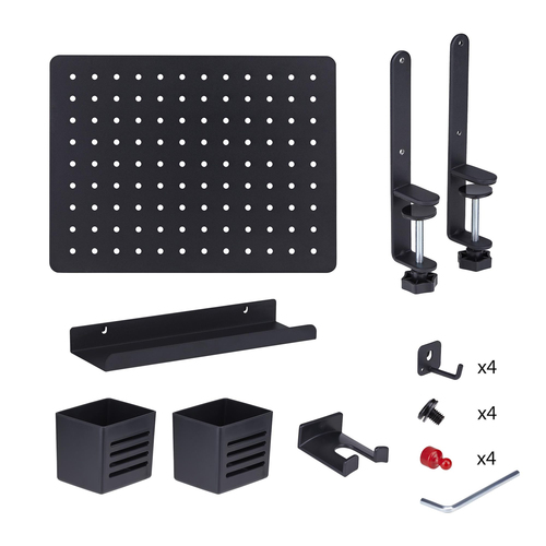 StarTech.com Clamp-On Pegboard with Accessories, 16.5x12.5in, Steel Peg Board, Desktop Storage Organizer, Black - Streamli
