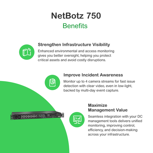 APC NetBotz 750 Rack Mount Appliance for Europe. Cor do produto: Preto, Capacidade do rack: 1U. Largura: 432 mm, Profundid