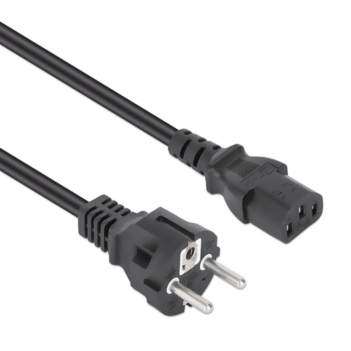 Manhattan Mains Power Cord/Cable, Euro 2-pin plug (CEE 7/4 Schuko) to C13 Female (kettle lead), 1m, 10A, Black, Lifetime W