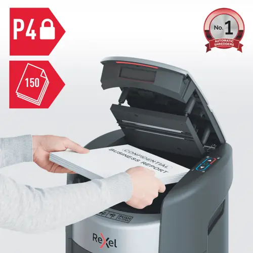 Rexel ShredMax AutoFeed+ 150X Cross Cut Paper Shredder. Shredding type: Cross shredding, Working width: 22.5 cm, Shredding