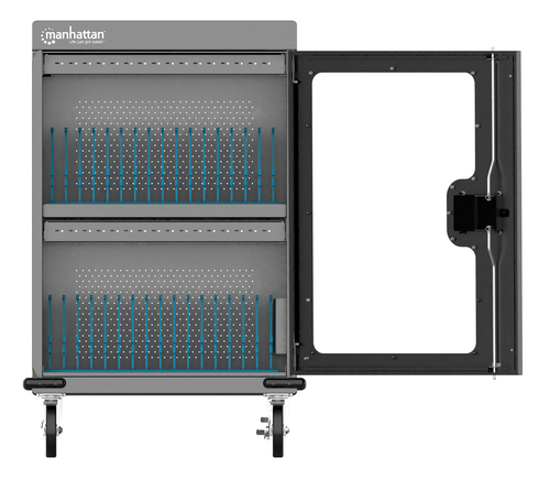 Manhattan iPad to 13", MacBook Air to 15" & Chromebook 16" 32-bay Charging Trolley/Cart via USB-C, Also other tablets/smar