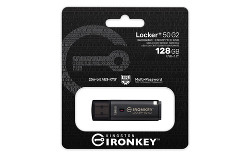 IronKey Locker+ 50 G2 128 GB USB 3.0, USB 3.1, USB 3.2 (Geração 1), USB tipo A Unidade Flash - AES de 256 bits - Compatíve