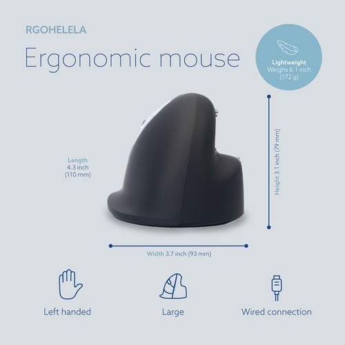 R-Go HE Break Vertical mouse Maus - USB Typ-A - Optisch - 5 Taste(n) - Schwarz - Kabel - 2400 dpi Auflösung - Scroll-Rad -
