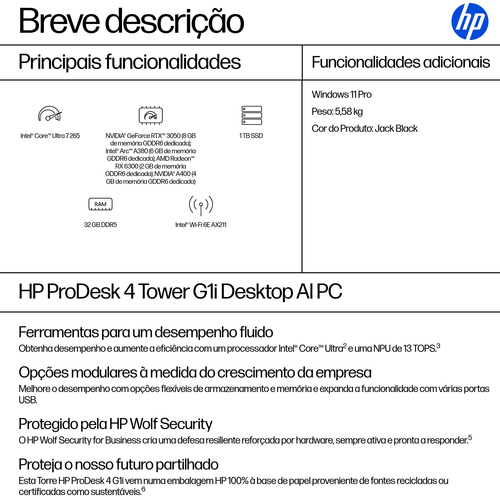 HP ProDesk 4 G1i Computador secretária - Intel Core Ultra 7 2ª geração 265 - 32 GB - 1 TB PCI Express NVMe SSD - Torre - I