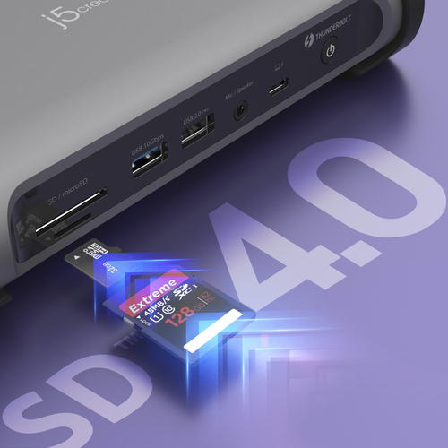 j5create JTD568 Thunderbolt 4 Docking Station für Smartphone, Monitor, Speicherkartenleser, Notebook - Ladefunktion - Spei