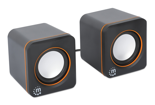 Manhattan 2600 Series Speaker System, Two Speakers, Black/Orange, USB for Stereo Audio and Power, Output: 2x 3W, Decent So